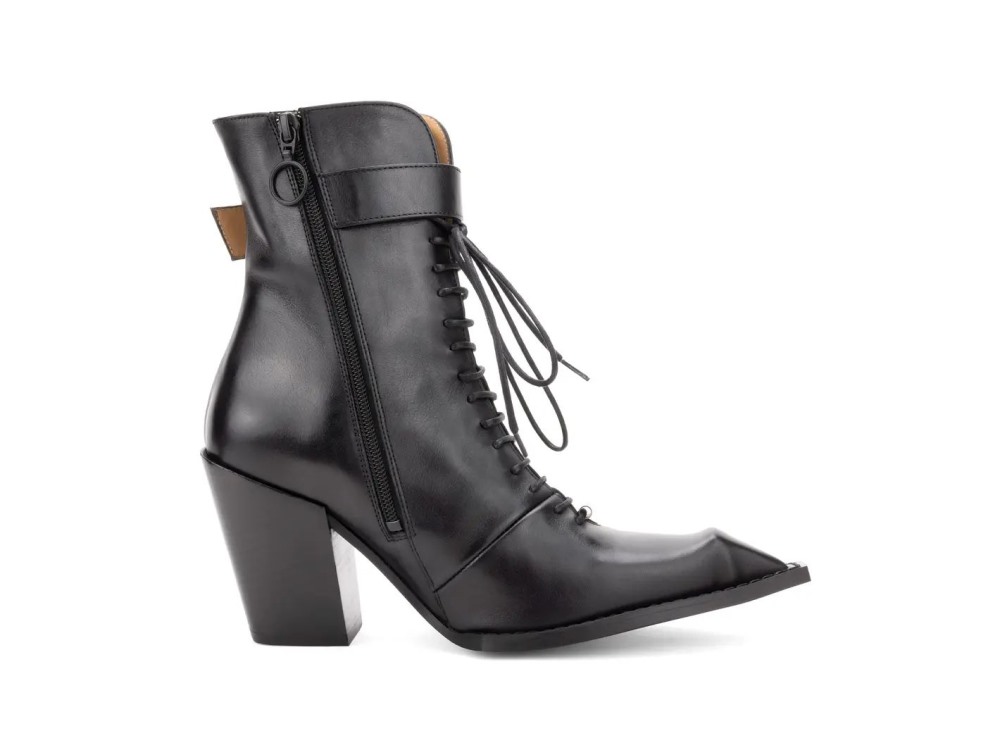 John Fluevog Cubist Cupcake - Black | Lace-Up Ankle Boots with a Buckle