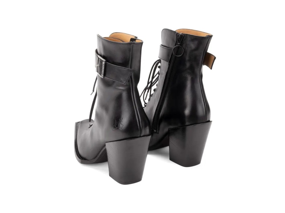 John Fluevog Cubist Cupcake - Black | Lace-Up Ankle Boots with a Buckle