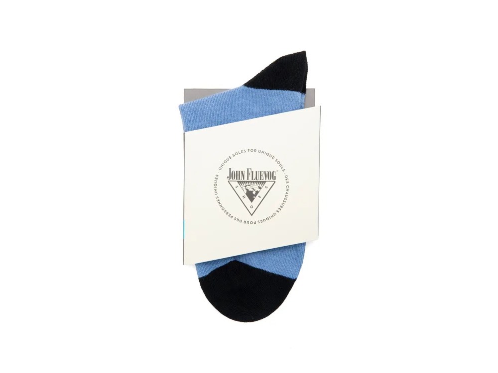 John Fluevog Pishi Vog Socks - Blue/Black | Socks With Back Bow Design