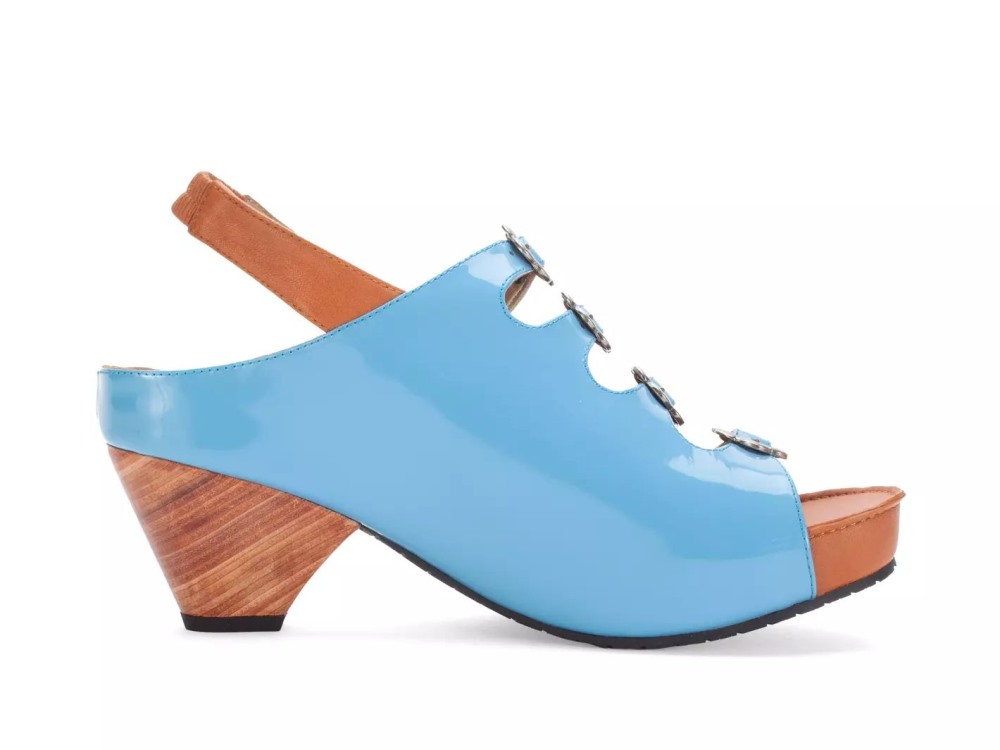 John Fluevog Lexi - Green/Light Blue/Brown | Multi-Buckle Slingback Shoes