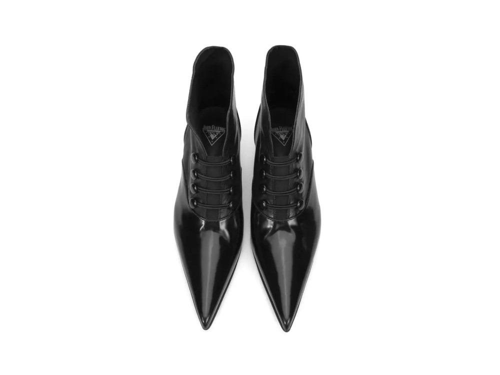 John Fluevog Greta - Black | Sleek Slip-On Booties