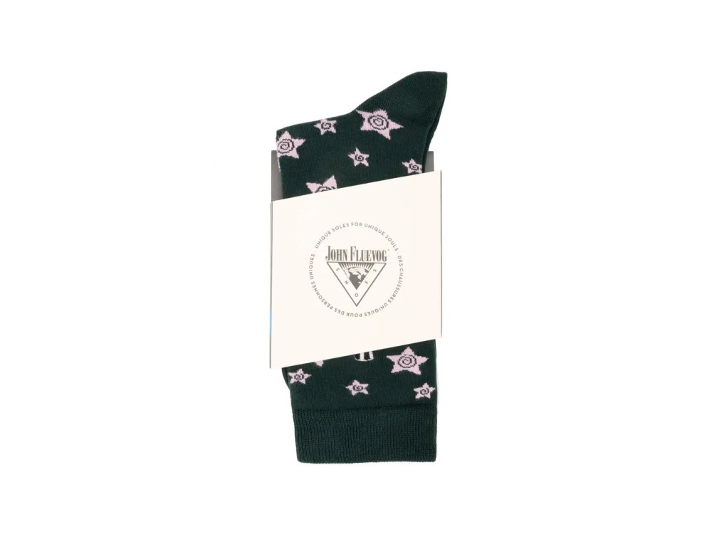 John Fluevog Potato Vog Socks - Green/Pink | Star swirl sock