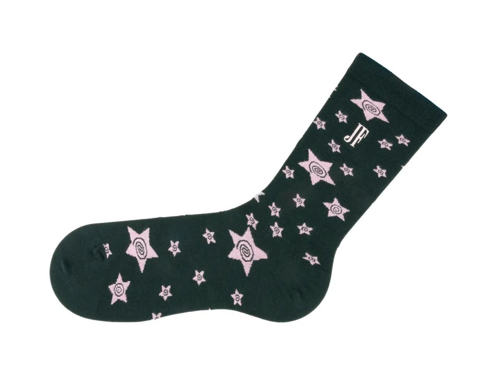 John Fluevog Potato Vog Socks - Green/Pink | Star swirl sock