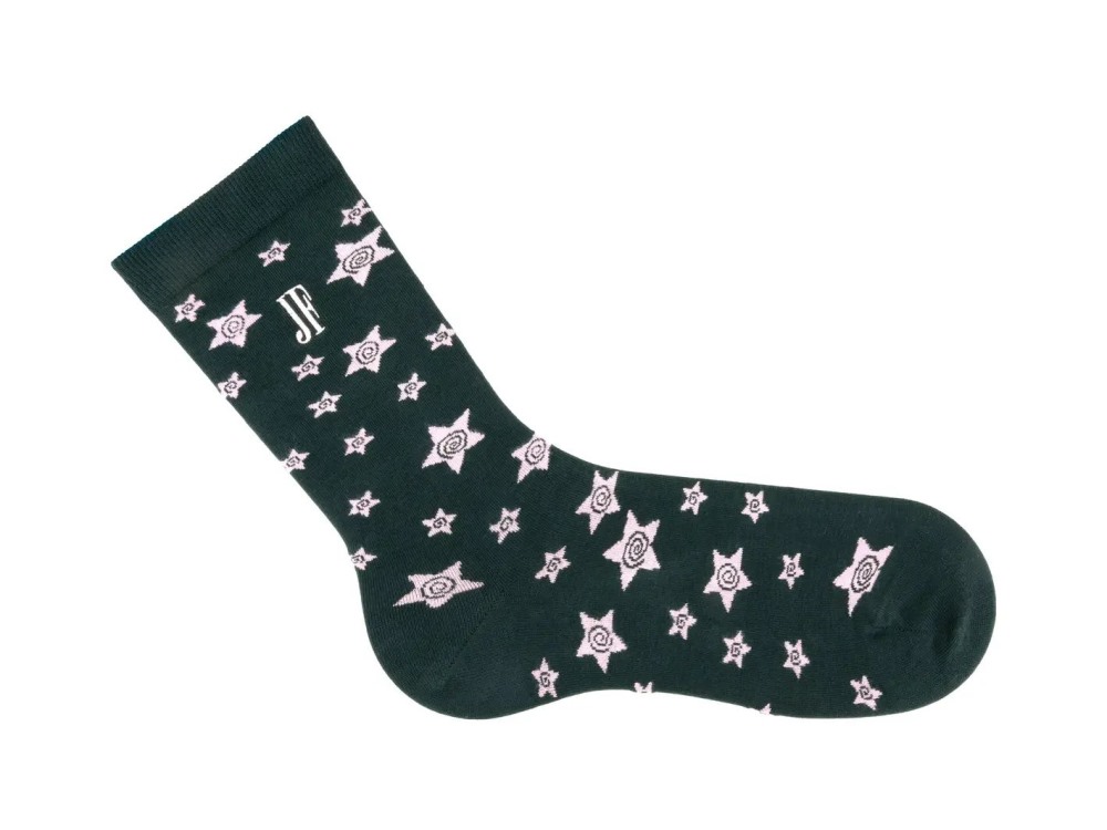 John Fluevog Potato Vog Socks - Green/Pink | Star swirl sock