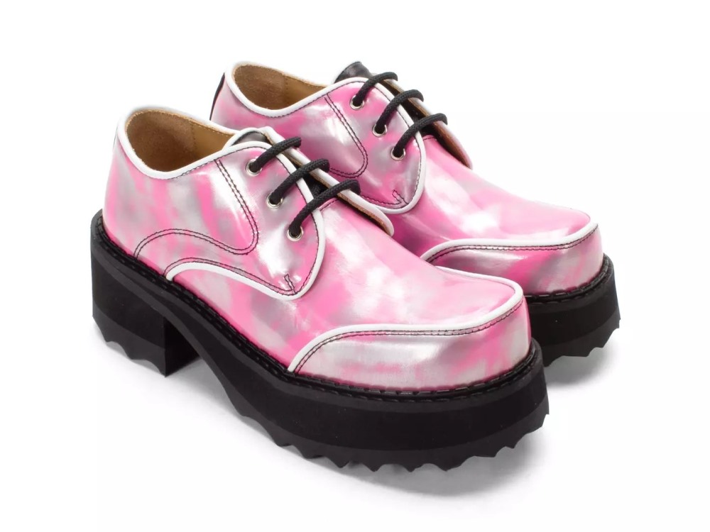 John Fluevog Yrsa - Metallic Silver/Pink | Leather Platform Shoes