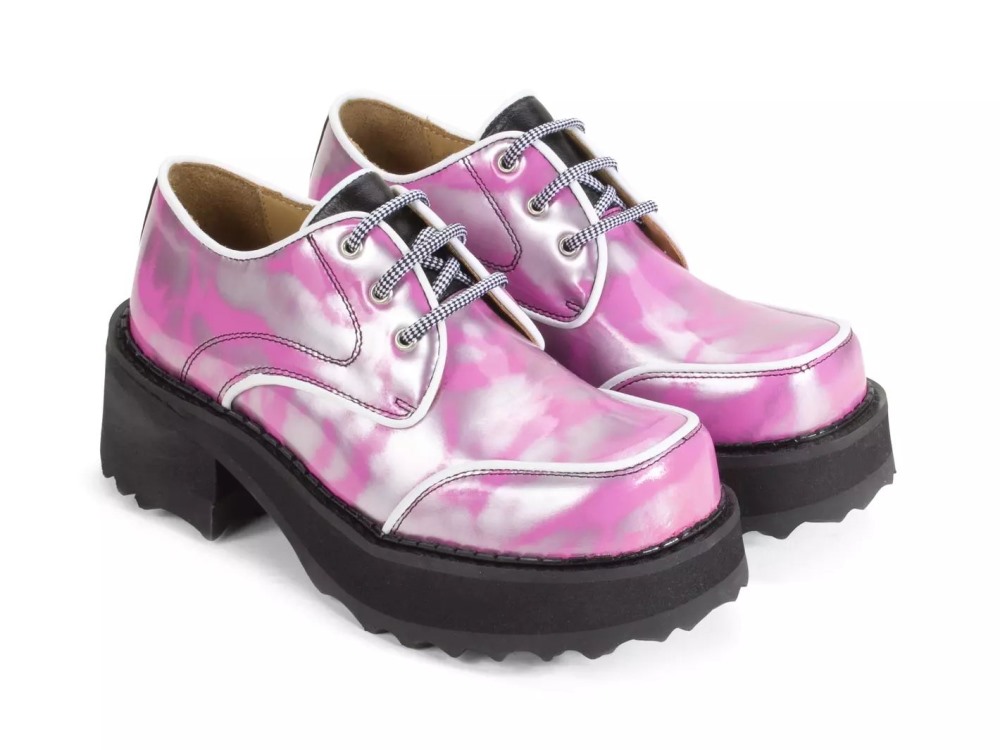 John Fluevog Yrsa - Metallic Silver/Pink | Leather Platform Shoes