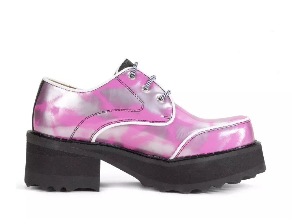 John Fluevog Yrsa - Metallic Silver/Pink | Leather Platform Shoes