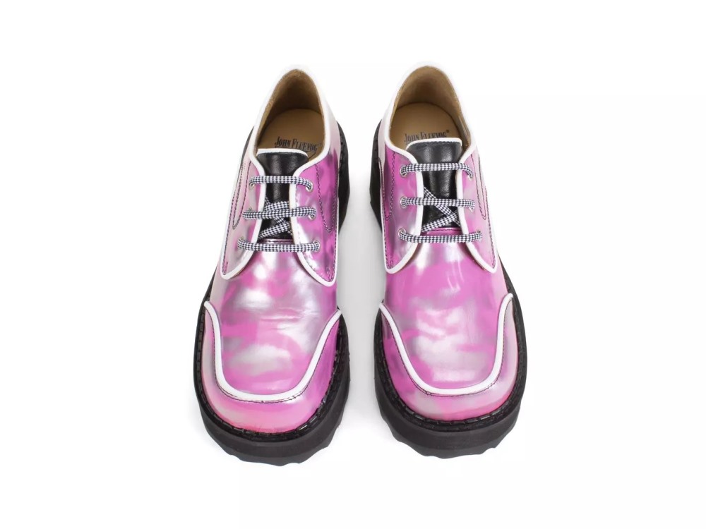 John Fluevog Yrsa - Metallic Silver/Pink | Leather Platform Shoes