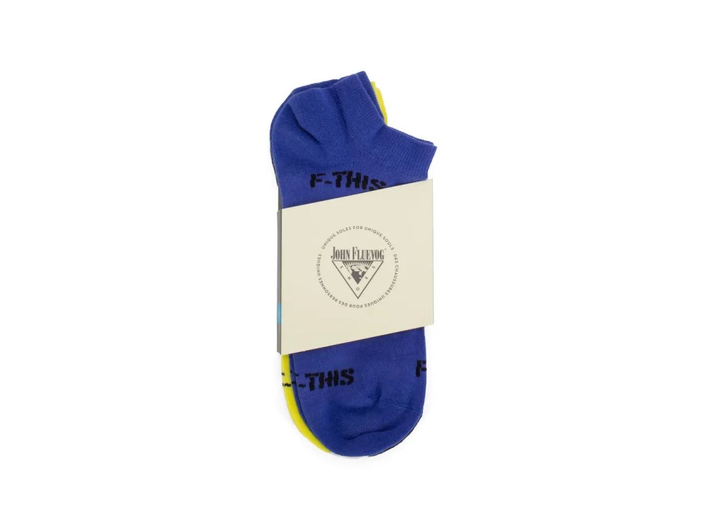 John Fluevog Xay-Ha Vog Socks (3-Pack) - Black/Yellow/Blue | 3-Pack No-Show Sock