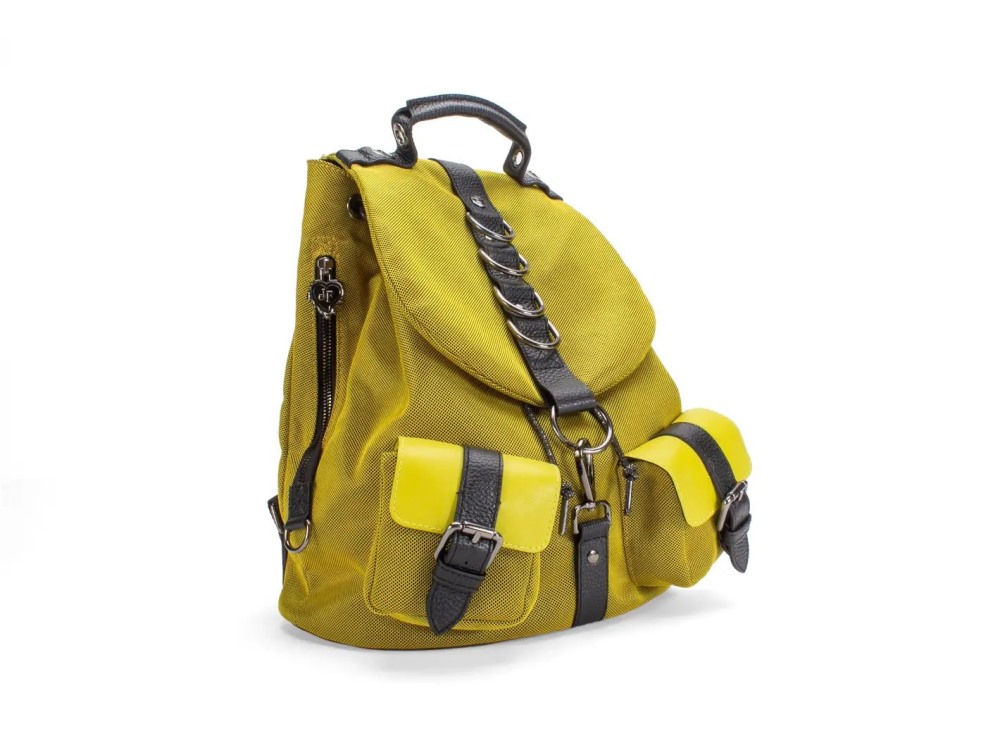 John Fluevog Punk Love Mandy - Yellow Mesh | Backpack with metal rings
