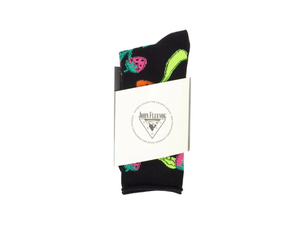 John Fluevog Neko Vog Socks - Black/Multi | Strawberry and mushroom sock