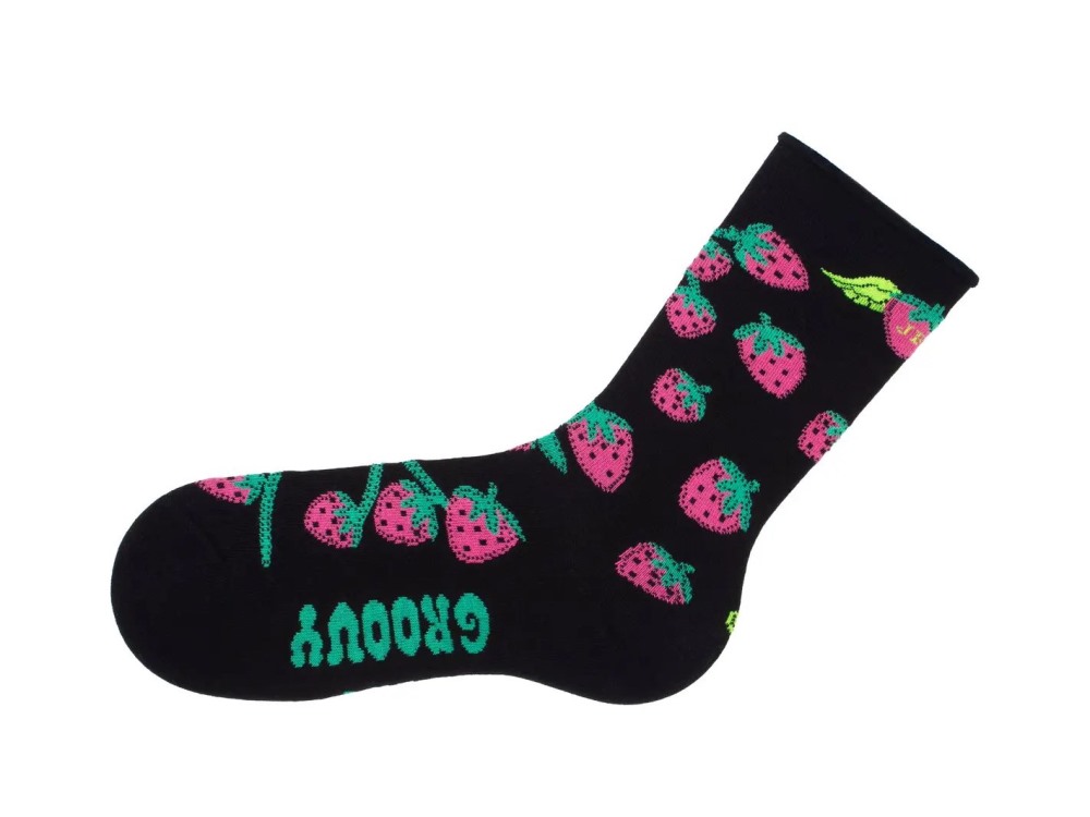 John Fluevog Neko Vog Socks - Black/Multi | Strawberry and mushroom sock