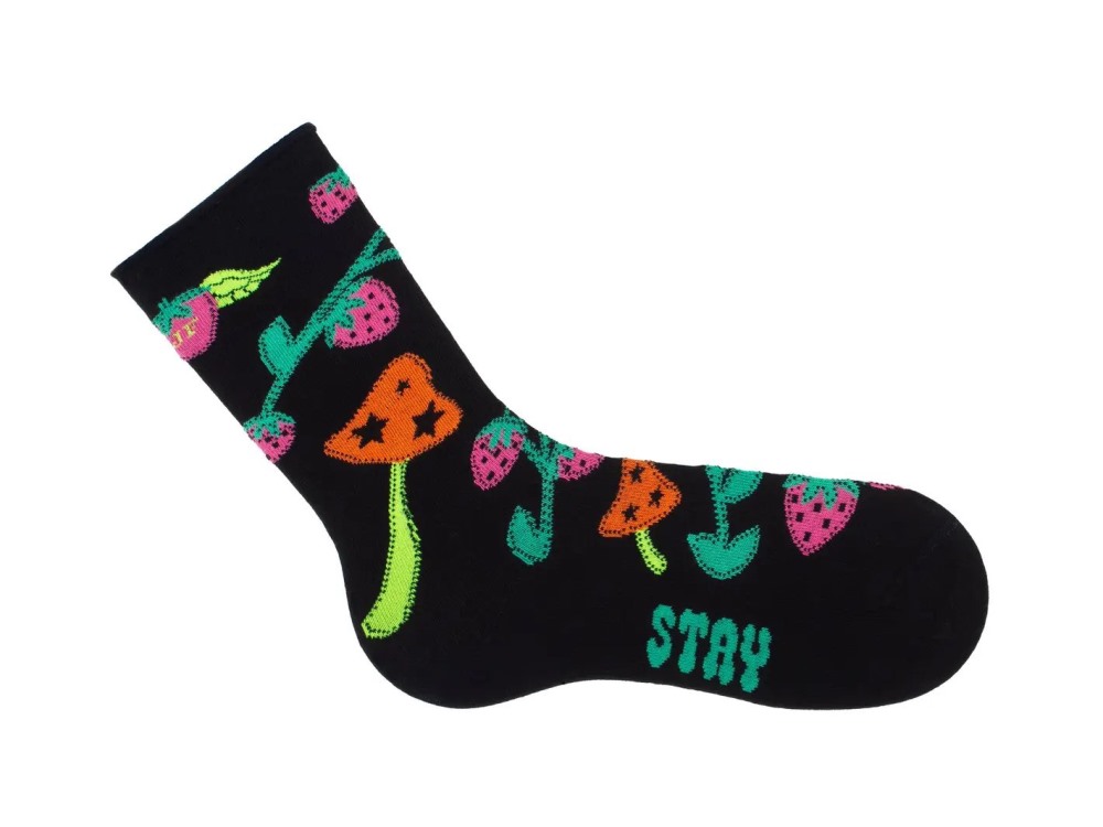 John Fluevog Neko Vog Socks - Black/Multi | Strawberry and mushroom sock
