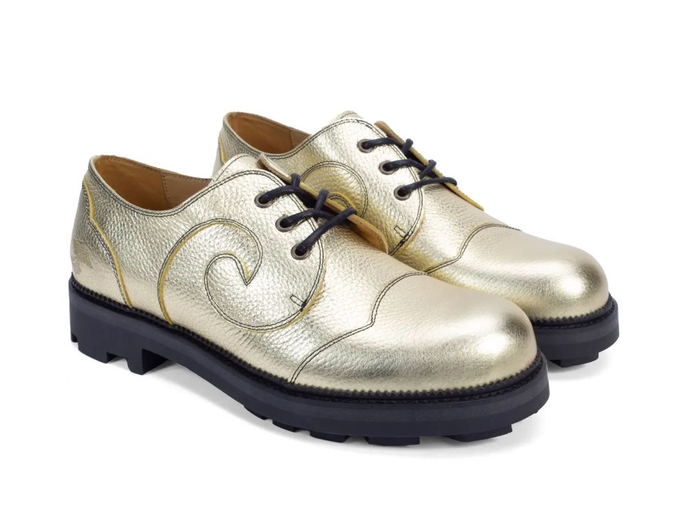John Fluevog Gibson Swirl - Pebbled Gold | Lace-Up Derby Shoes