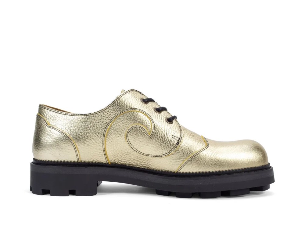 John Fluevog Gibson Swirl - Pebbled Gold | Lace-Up Derby Shoes
