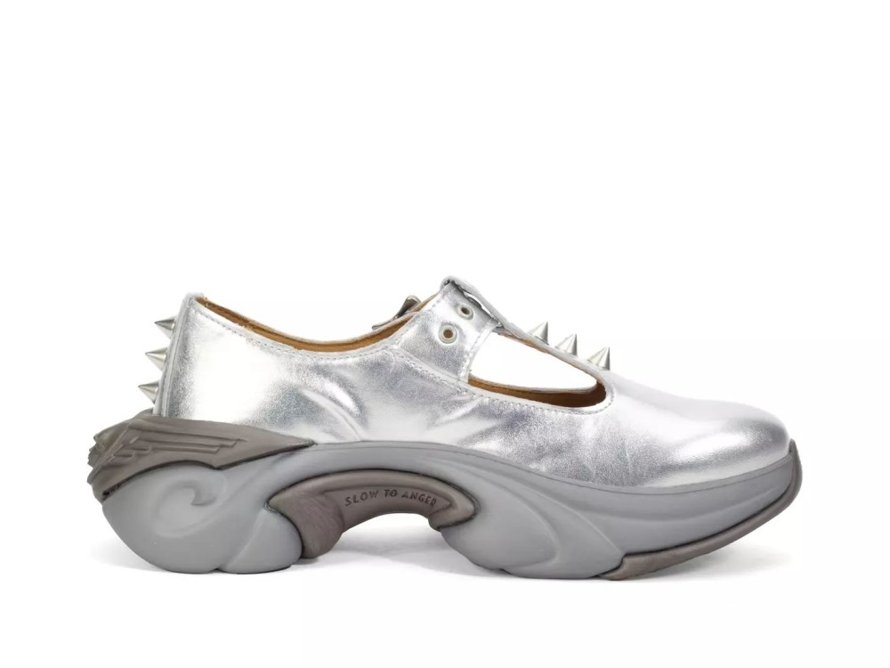 John Fluevog Sparky - Silver | Spiked T-Strap Sneakers