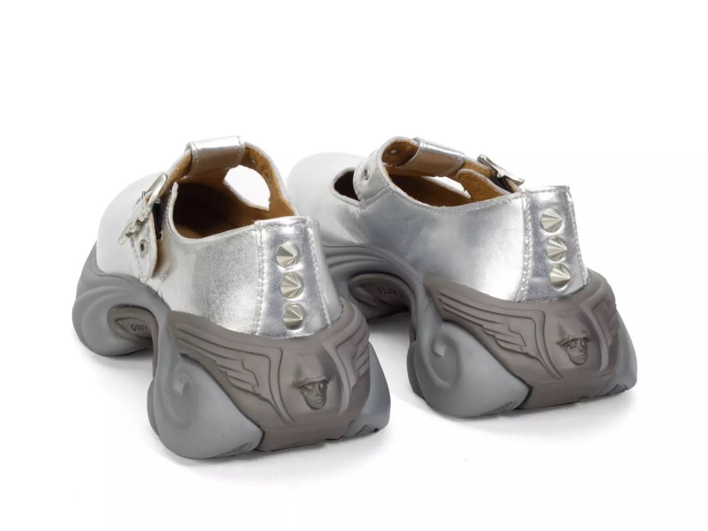 John Fluevog Sparky - Silver | Spiked T-Strap Sneakers