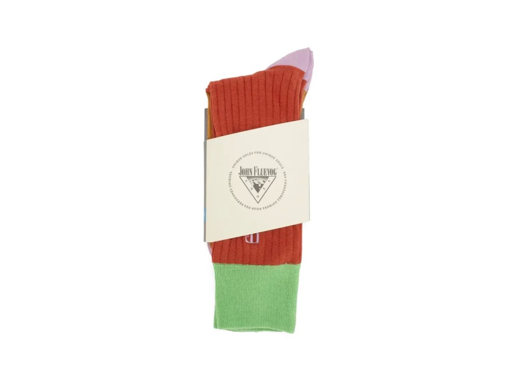 John Fluevog Archer Vog Socks - Terracotta/Purple | Colourblock sock
