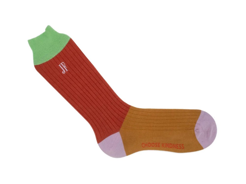 John Fluevog Archer Vog Socks - Terracotta/Purple | Colourblock sock