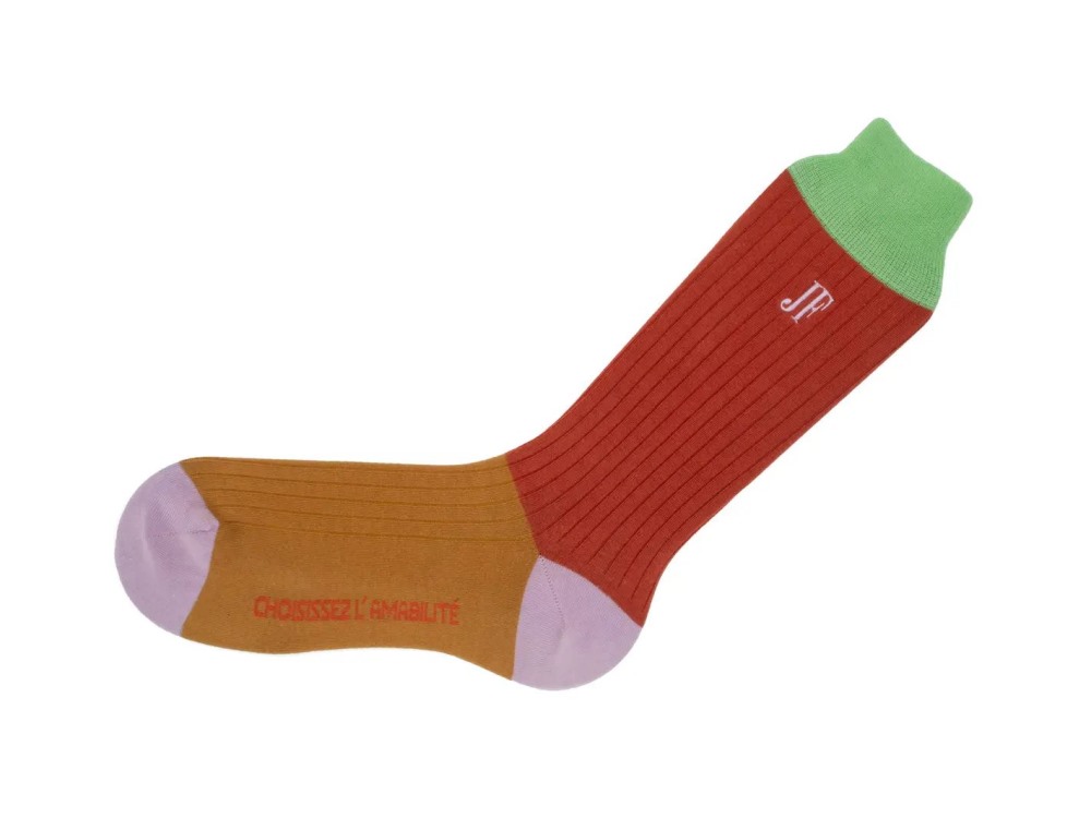 John Fluevog Archer Vog Socks - Terracotta/Purple | Colourblock sock