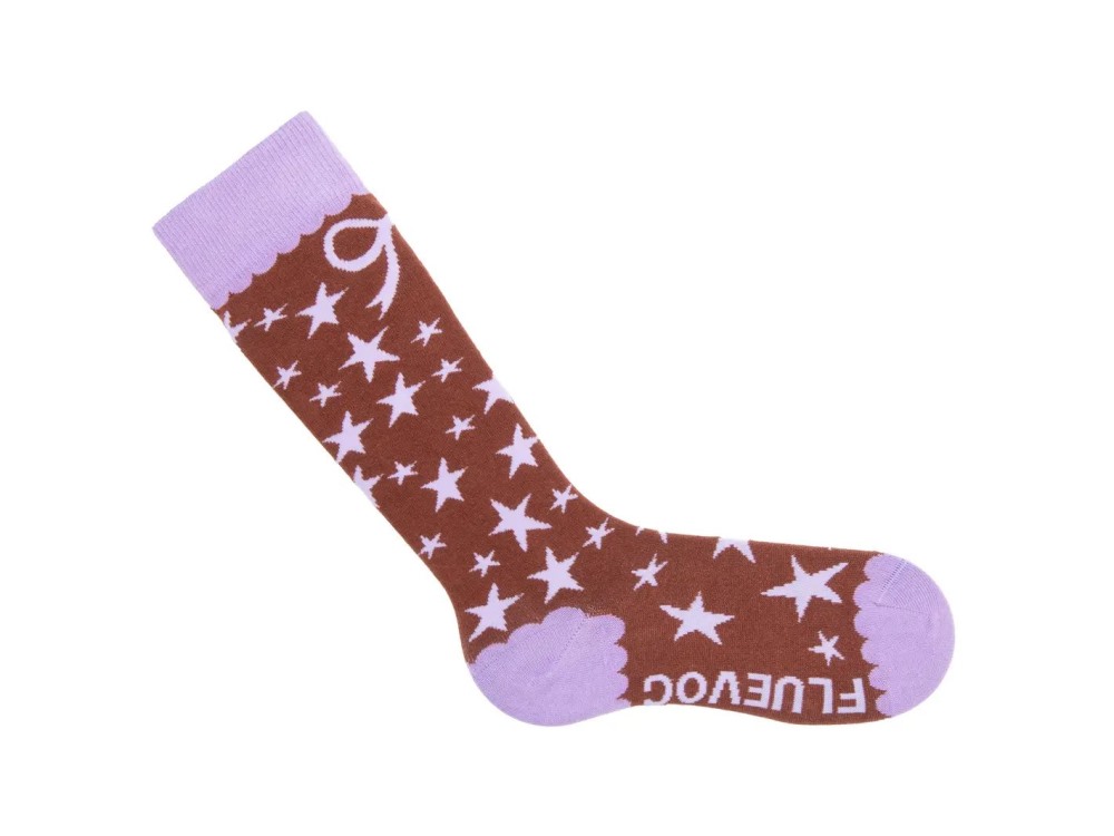 John Fluevog Zeta - Brown/Purple | Knee-High Socks With Bow Design