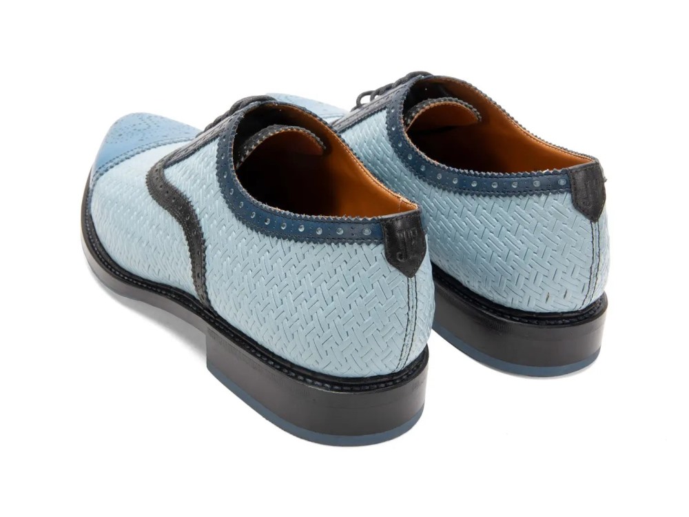 John Fluevog Edda - Weave Black/Blue | Leather Pointed Toe Brogue Oxfords