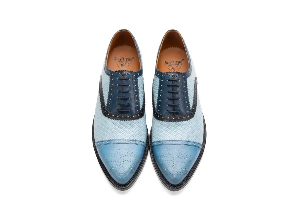 John Fluevog Edda - Weave Black/Blue | Leather Pointed Toe Brogue Oxfords
