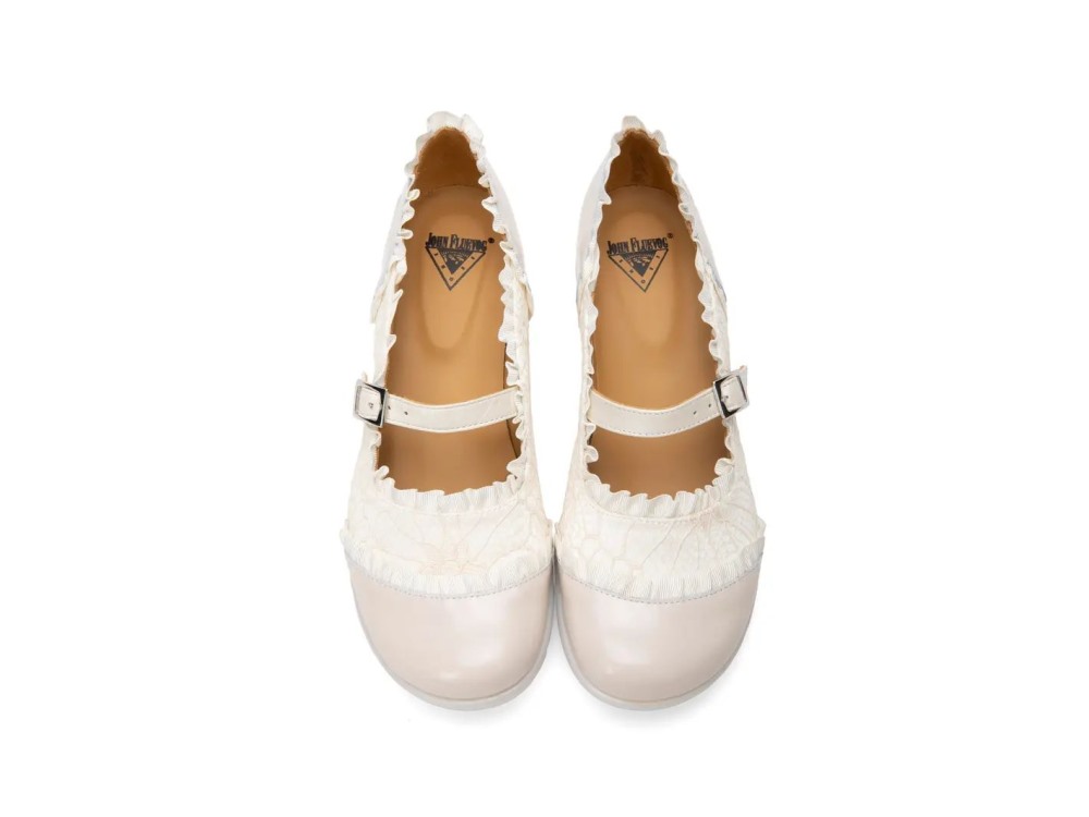 John Fluevog Sandz - White | Mary Janes shoes with Ruffles