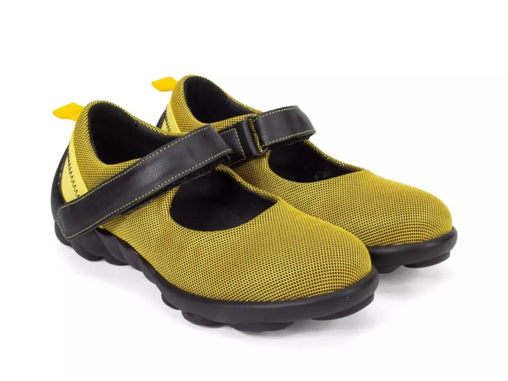 John Fluevog Pilot - Yellow Vegan | Vegan Mary Janes with Mesh and Velcro