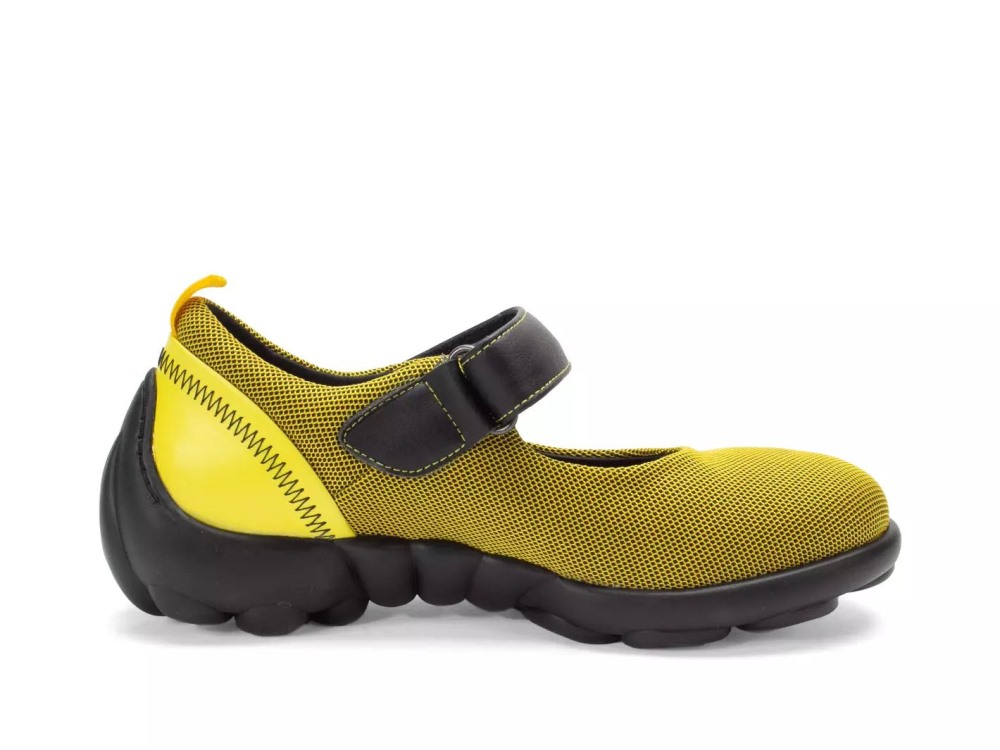 John Fluevog Pilot - Yellow Vegan | Vegan Mary Janes with Mesh and Velcro