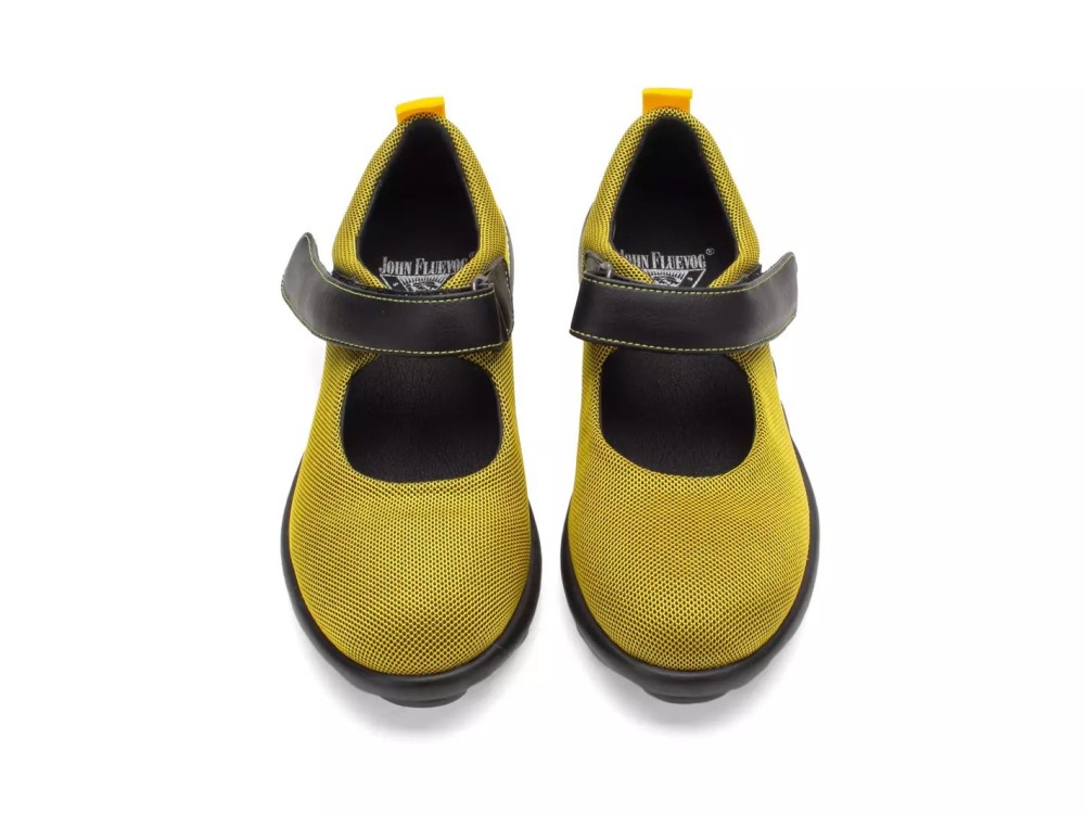 John Fluevog Pilot - Yellow Vegan | Vegan Mary Janes with Mesh and Velcro