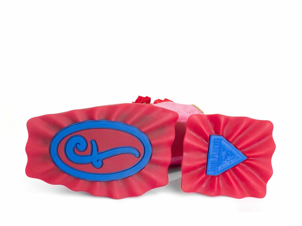 John Fluevog Ruffle Lady Miss - Pink/Red Dash | Platform Slingback Sandals