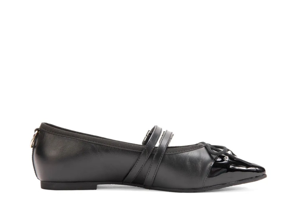 John Fluevog Pina - Black | Double-Strap Flats with Metal Studs