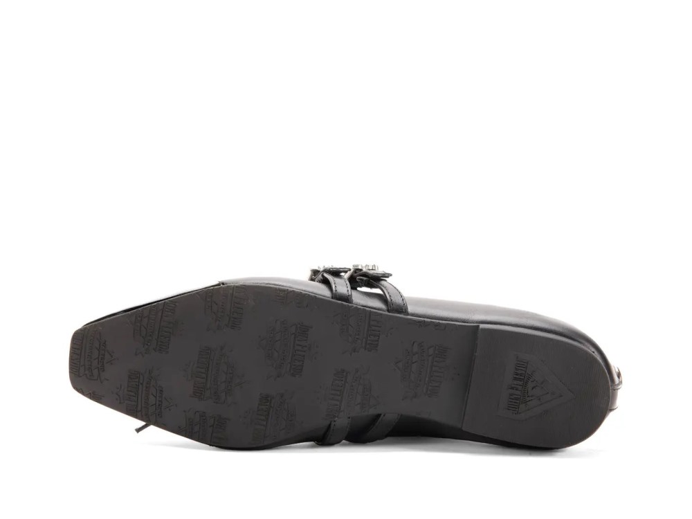 John Fluevog Pina - Black | Double-Strap Flats with Metal Studs