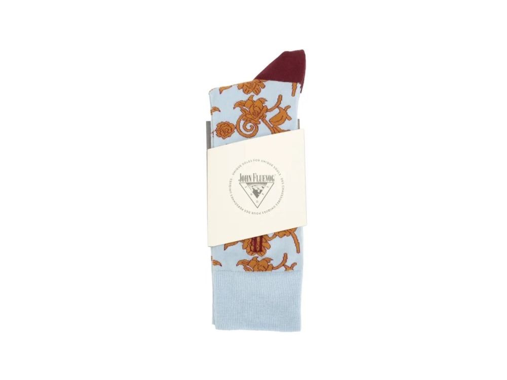 John Fluevog Xay Xay Vog Socks - Light Blue/Brown | Floral sock