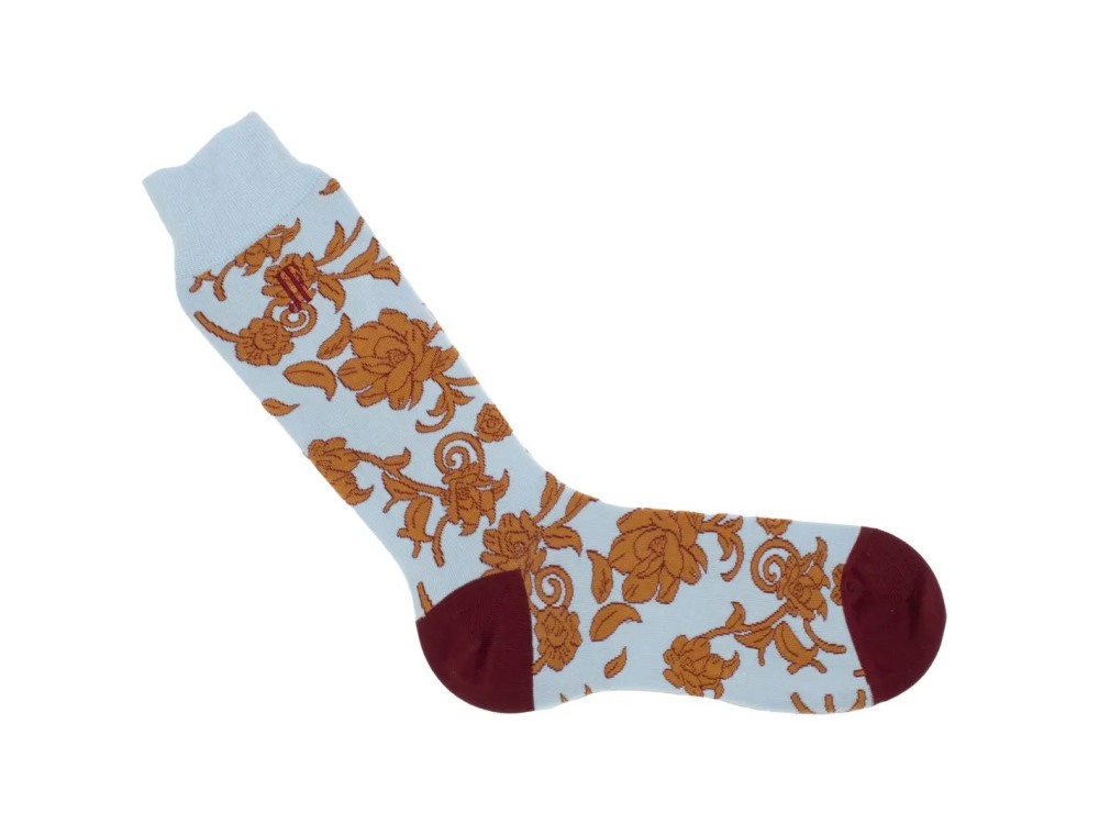 John Fluevog Xay Xay Vog Socks - Light Blue/Brown | Floral sock