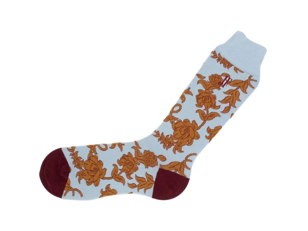 John Fluevog Xay Xay Vog Socks - Light Blue/Brown | Floral sock