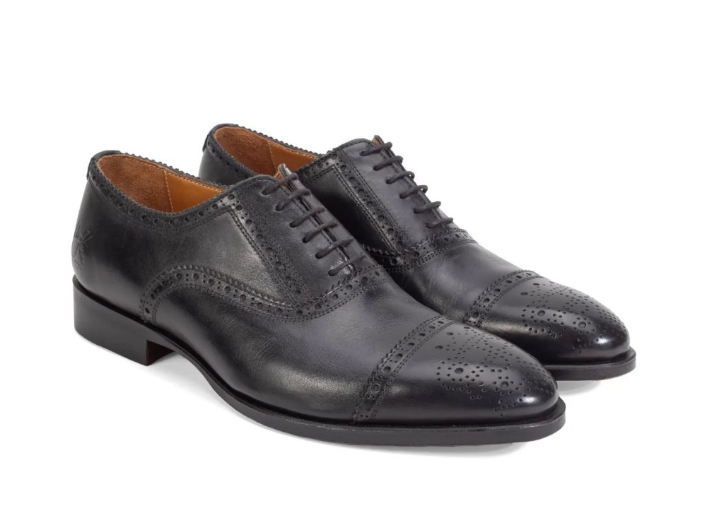 John Fluevog Brandenburg - Black with black stitching | Classic Brogue Shoes