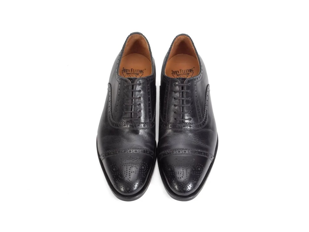 John Fluevog Brandenburg - Black with black stitching | Classic Brogue Shoes