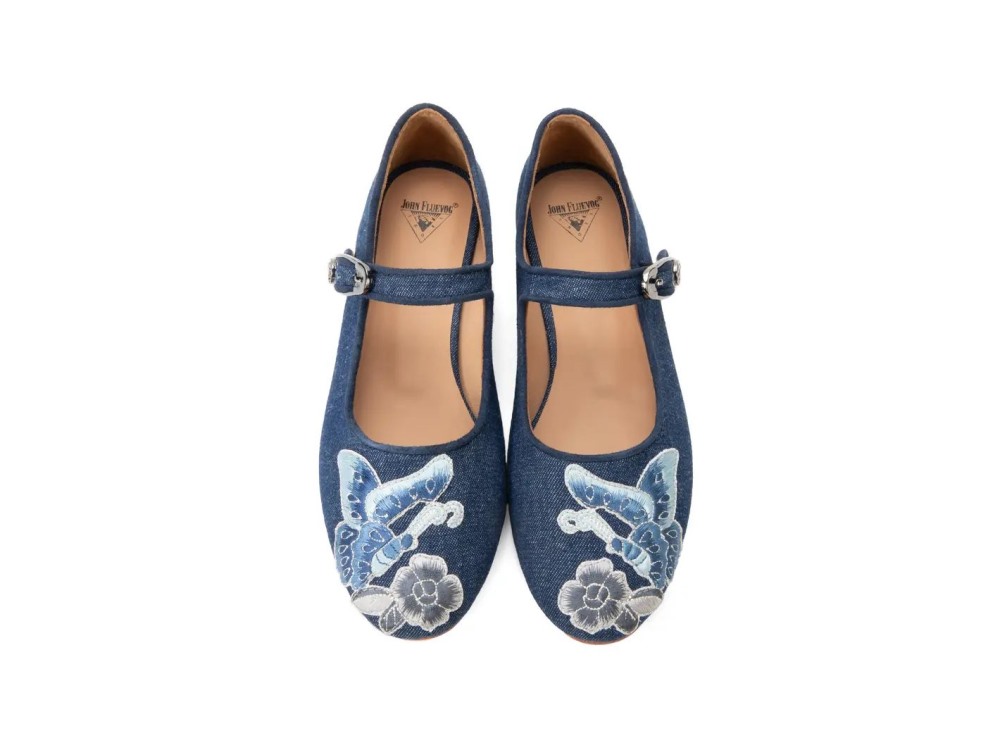 John Fluevog Pirouette - Blue Denim | Mary Jane Ballet Flats