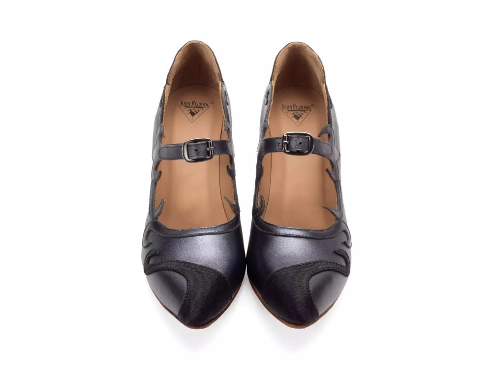 John Fluevog Emmeline - Black | Mary Jane Heels with Appliqué