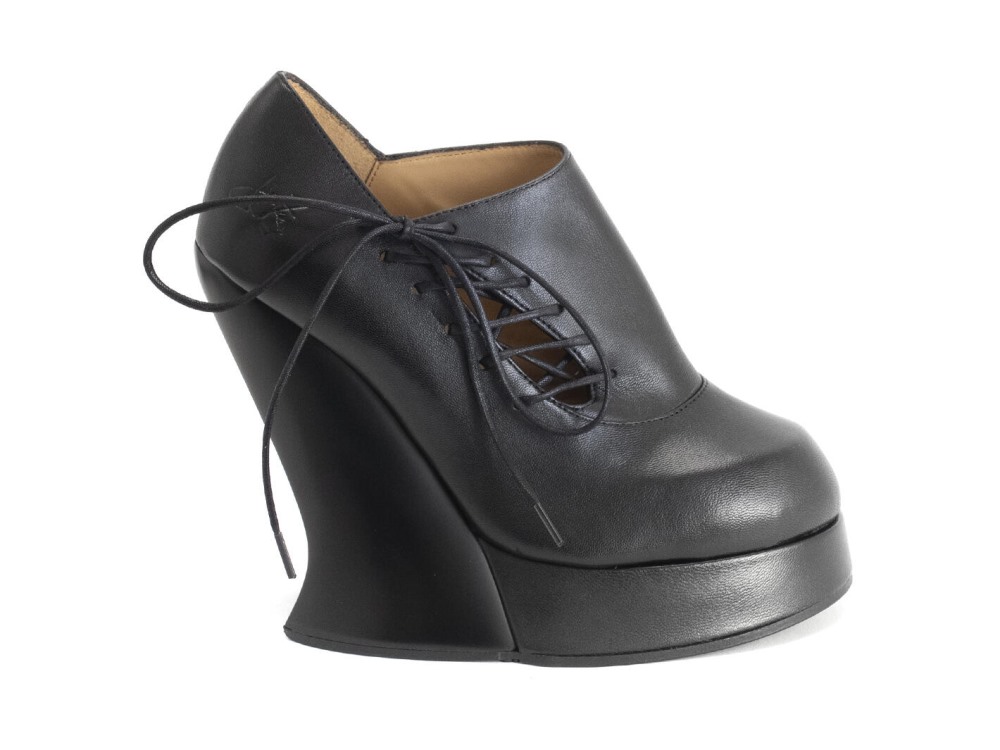John Fluevog Grand National Shoe - Black | Platform Side-Lace Shoes