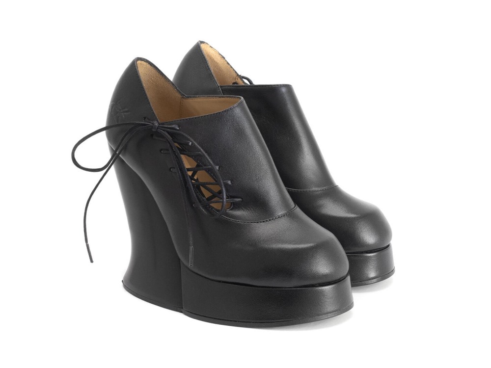 John Fluevog Grand National Shoe - Black | Platform Side-Lace Shoes