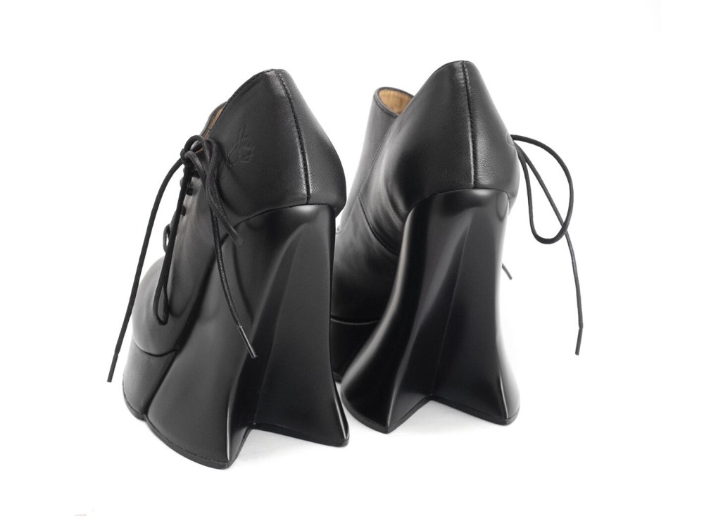 John Fluevog Grand National Shoe - Black | Platform Side-Lace Shoes