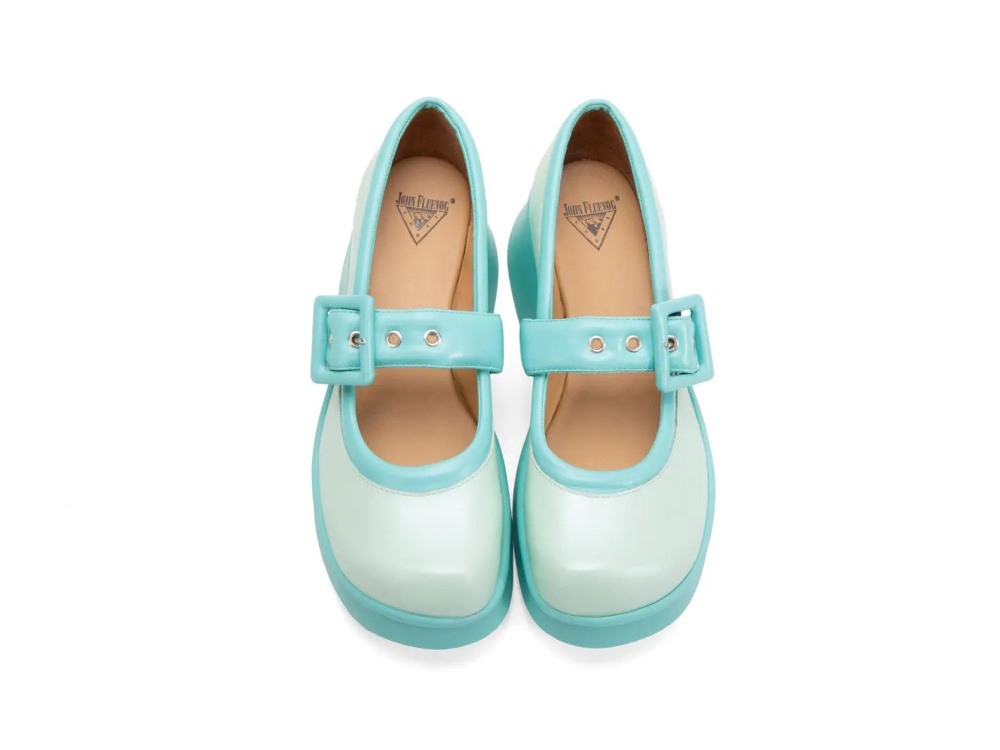 John Fluevog Delight - Turquoise | Classic Mary Janes with Puffy Strap