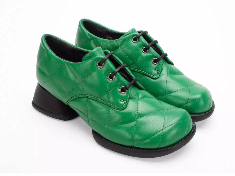 John Fluevog Maika - Green | Quilted Lace-Up Heels