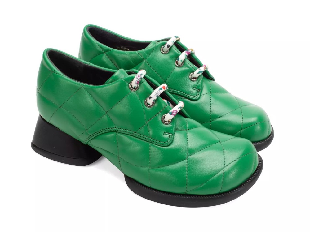 John Fluevog Maika - Green | Quilted Lace-Up Heels