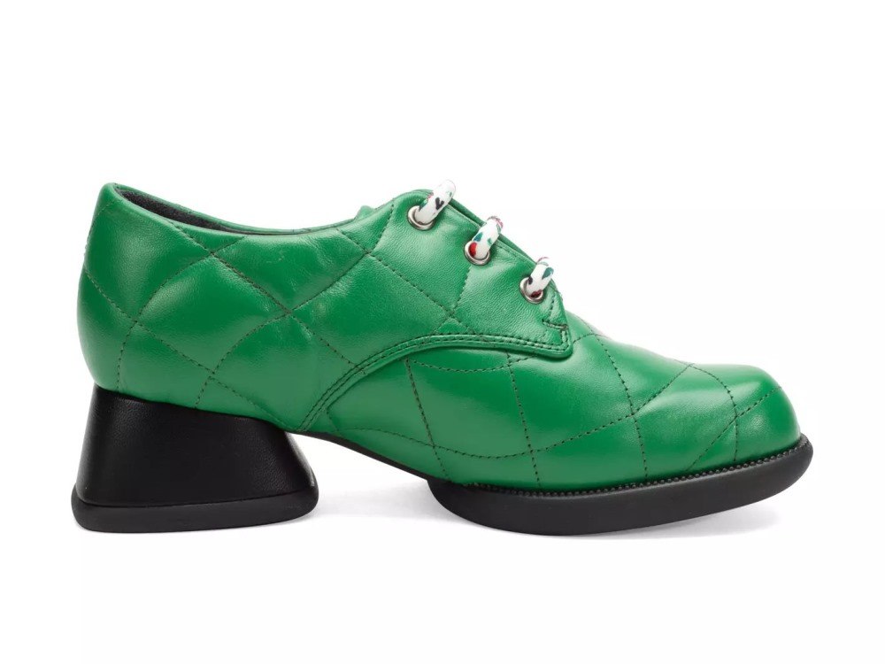 John Fluevog Maika - Green | Quilted Lace-Up Heels