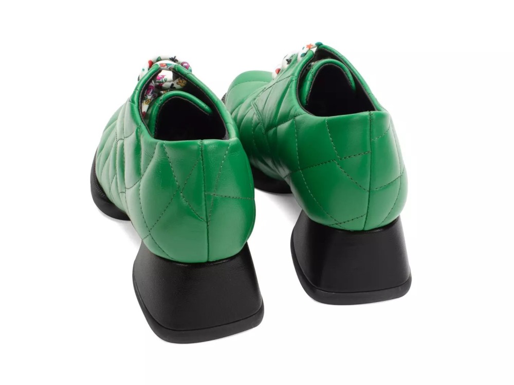 John Fluevog Maika - Green | Quilted Lace-Up Heels