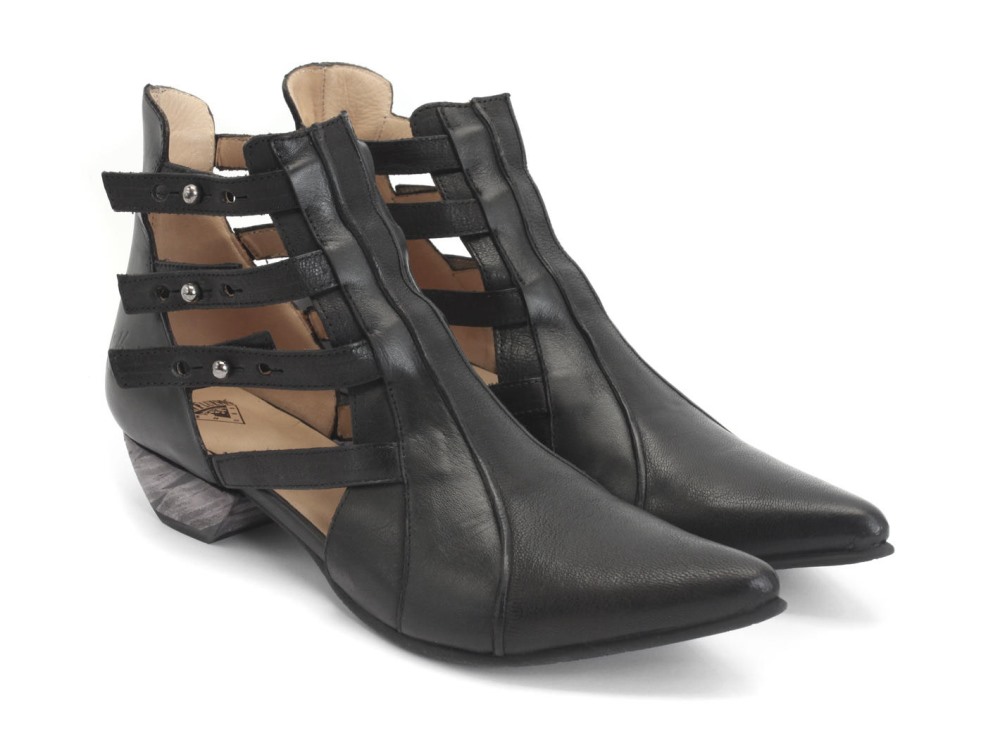 John Fluevog Bekkie - Black | Strappy Leather Ankle Boots